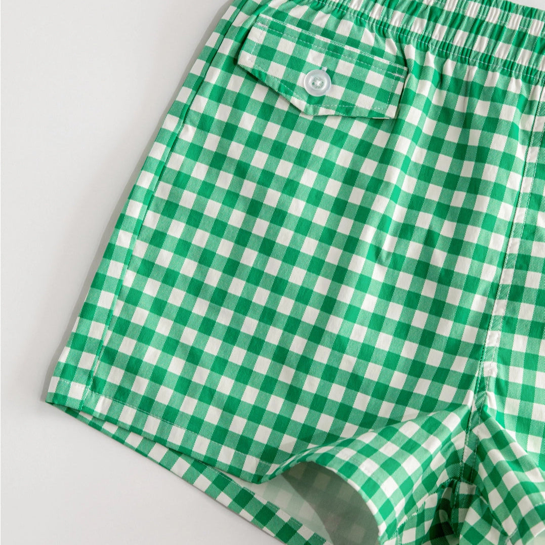 Cabana Swim Trunk: Green Gingham