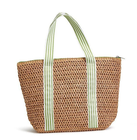 Woven Thermal Tote: Green Stripe Handle