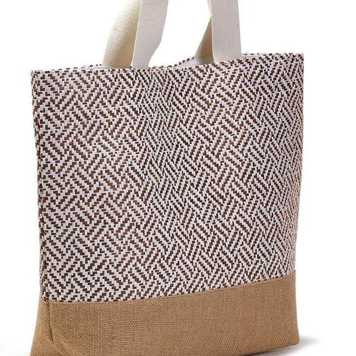 Chevron Weave Tote Bag: Blue & White