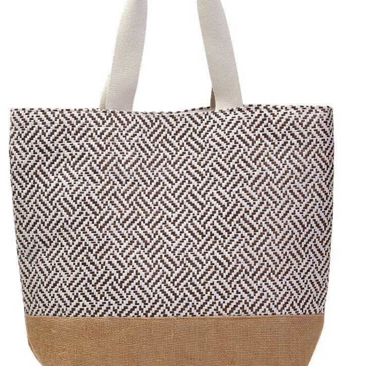 Chevron Weave Tote Bag: Blue & White