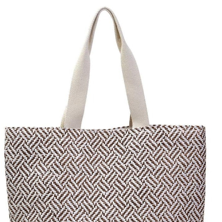 Chevron Weave Tote Bag: Blue & White