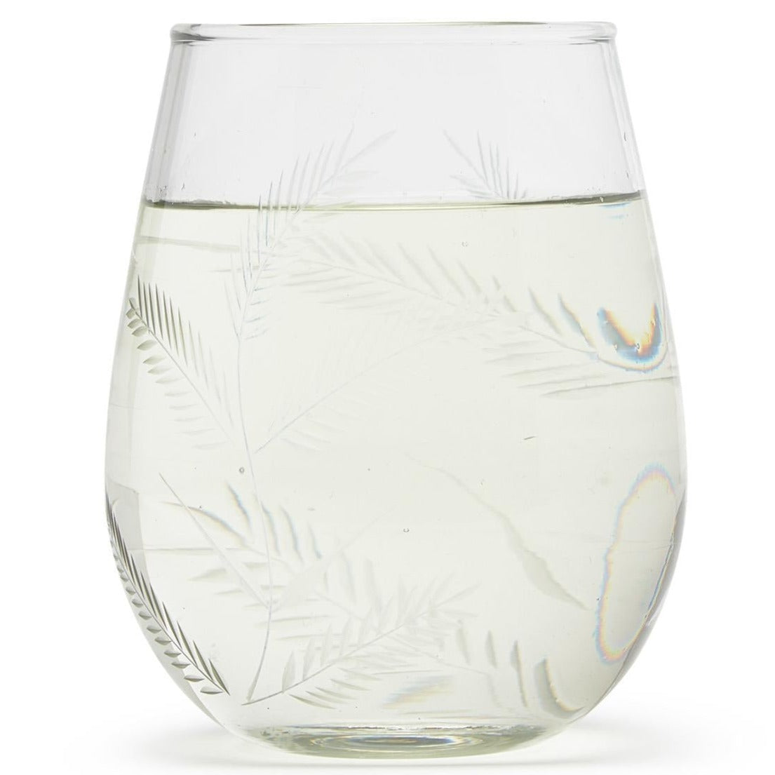 Etched Fern Design Stemless Wine Glass