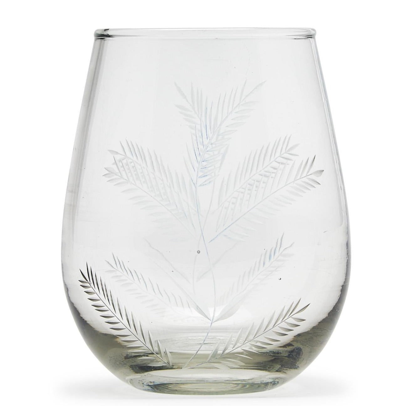Etched Fern Design Stemless Wine Glass