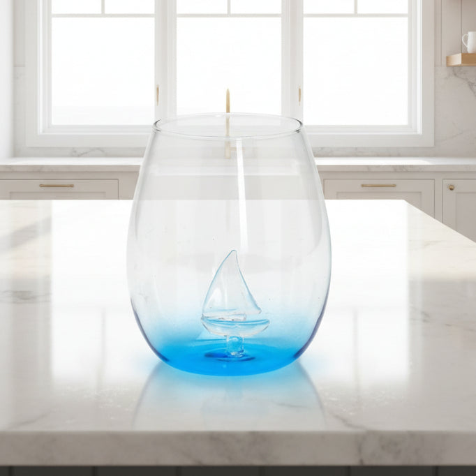 Sailboat Icon Stemless Wine Glass