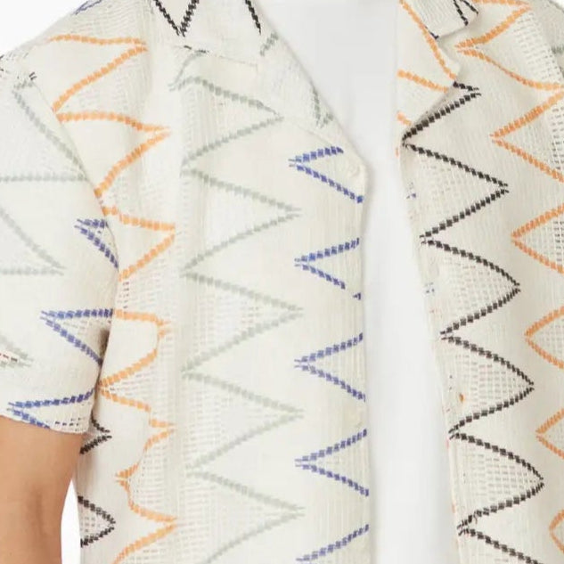 Zip Stripe Crochet Shirt S/S: Sand