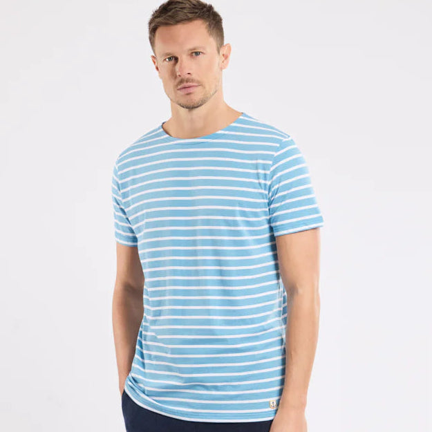 Brenton Striped Shirt S/S: Waterfall/White