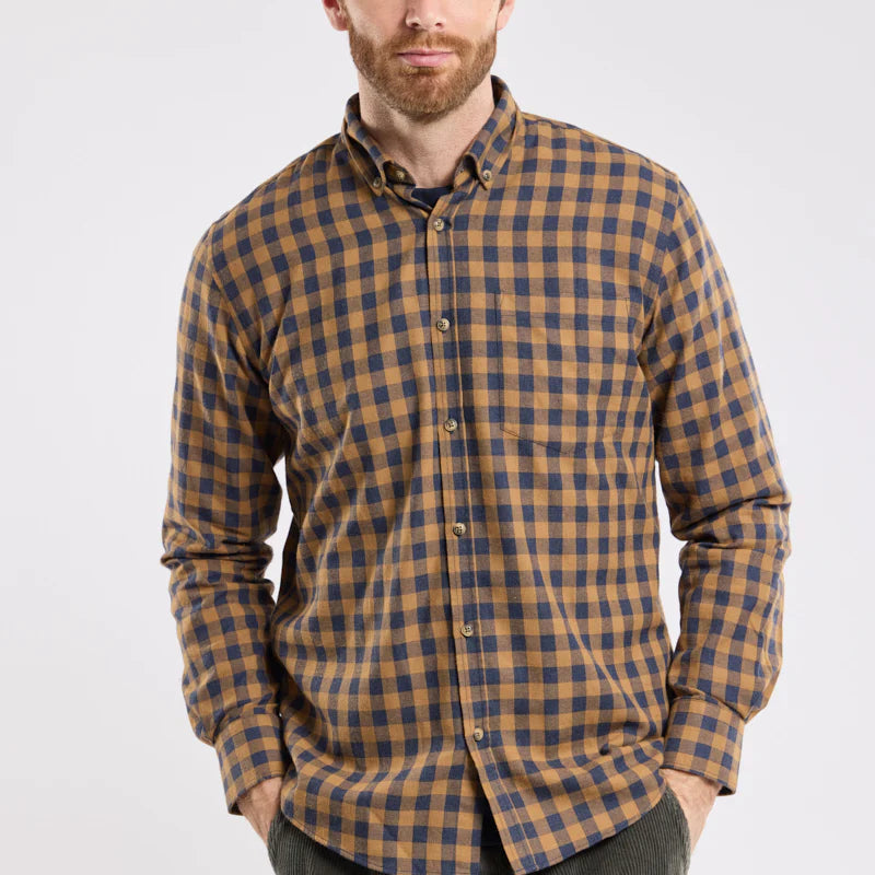 Check Shirt L/S: Navy & Camel