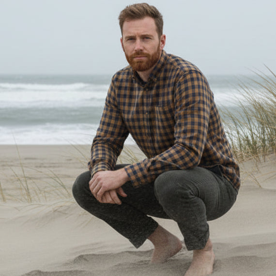 Check Shirt L/S: Navy & Camel