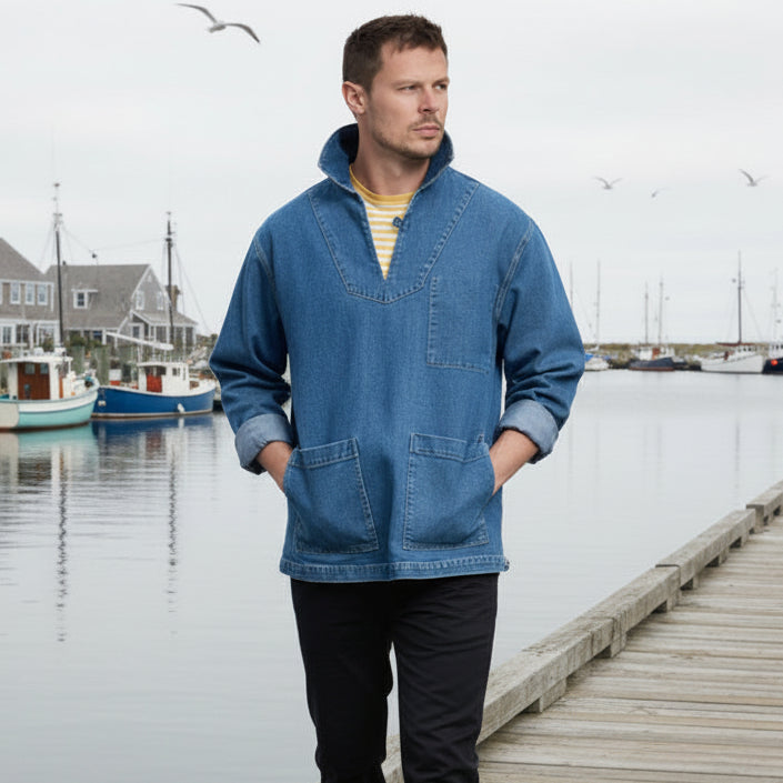 Denim Fisherman's Jacket: Blue