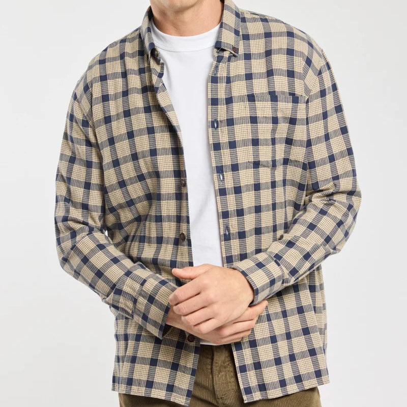 Flannel Overshirt L/S: Beige/Navy