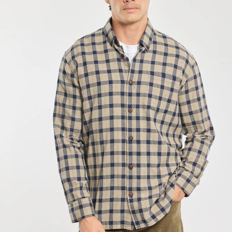 Flannel Overshirt L/S: Beige/Navy
