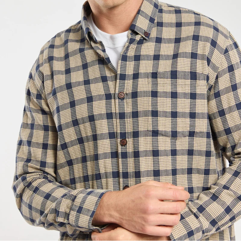 Flannel Overshirt L/S: Beige/Navy