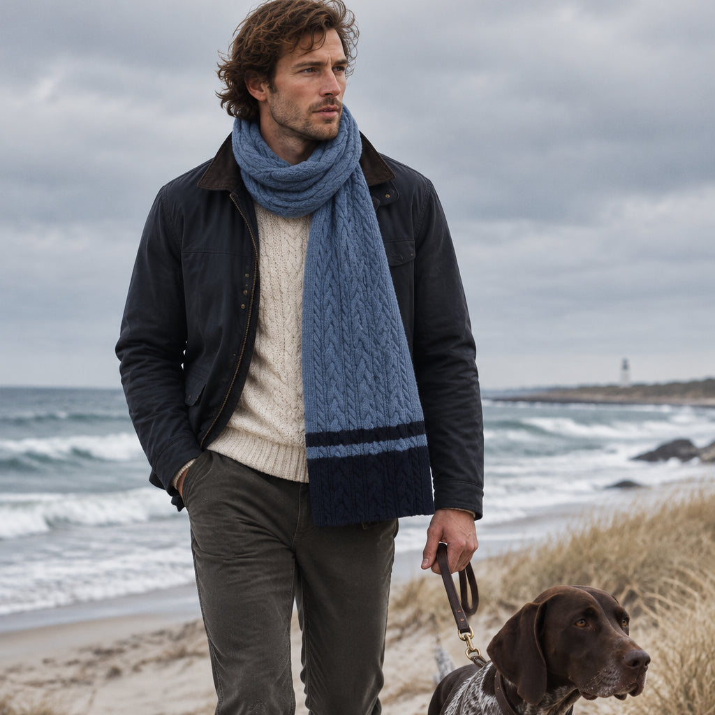 Cable Knit Scarf: Blue/Navy