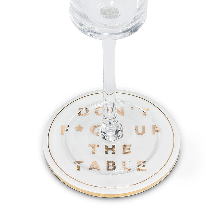 "F Up The Table" Coaster: Gold/White