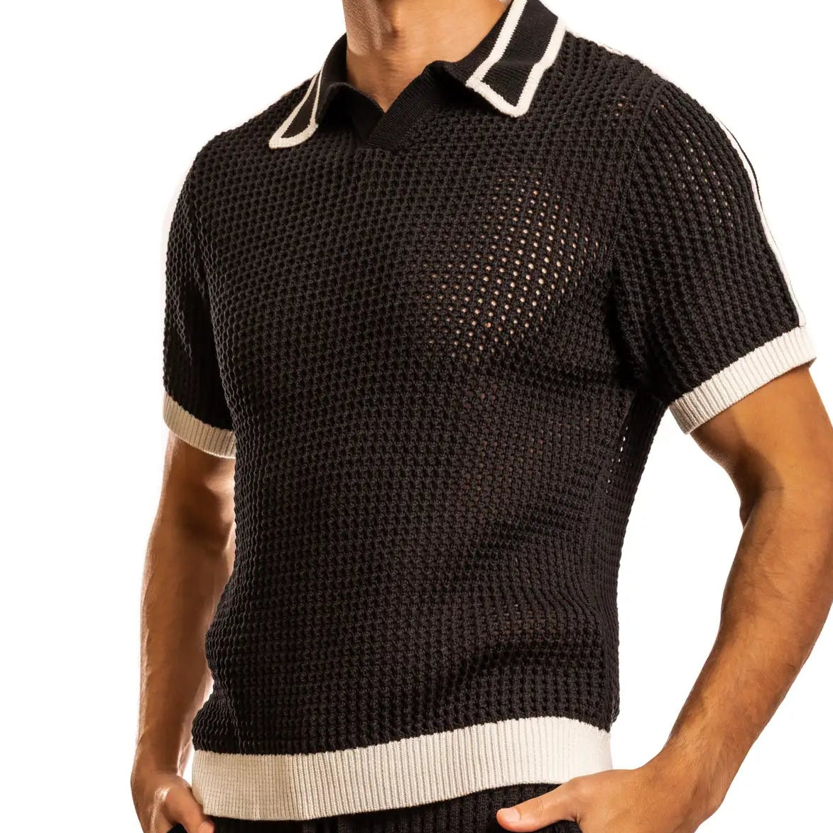 Matteo Crochet Knit Pull Over: Black