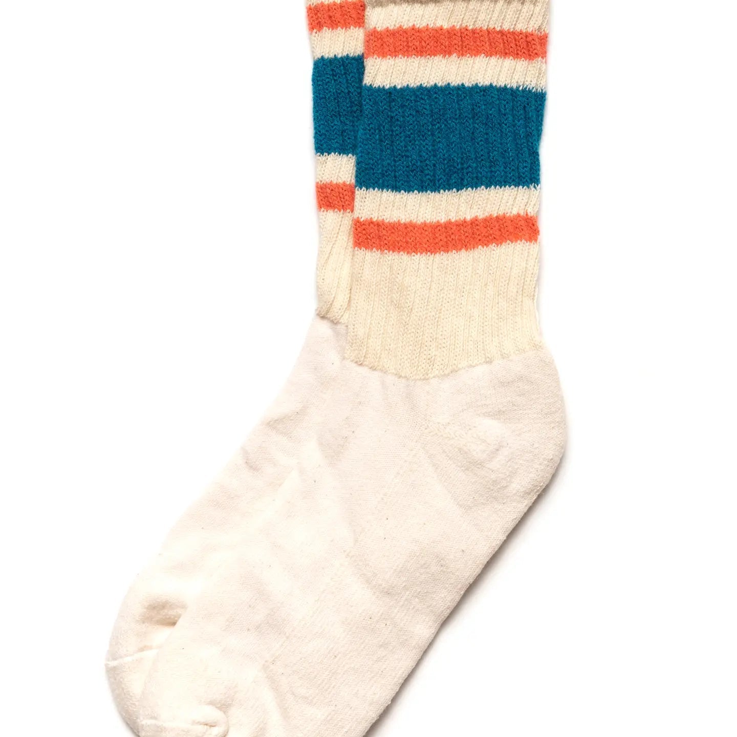 Retro Stripe Crew Sock: Blue/Coral