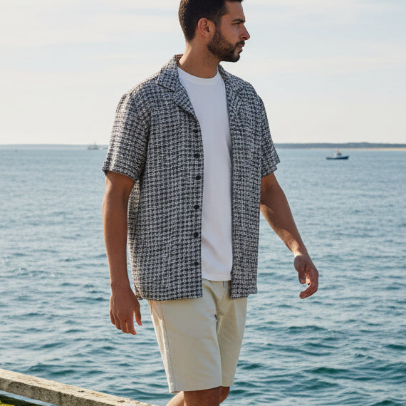 Basket Weave Crochet Shirt S/S: Black