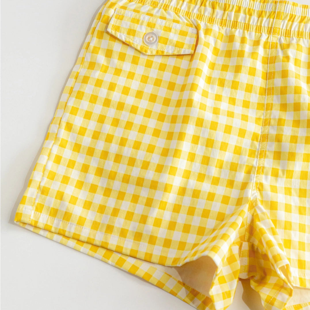 Cabana Swim Trunk: Yellow Gingham