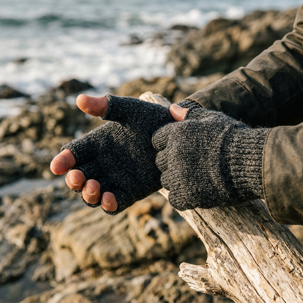 Wool Fingerless Glove:Black