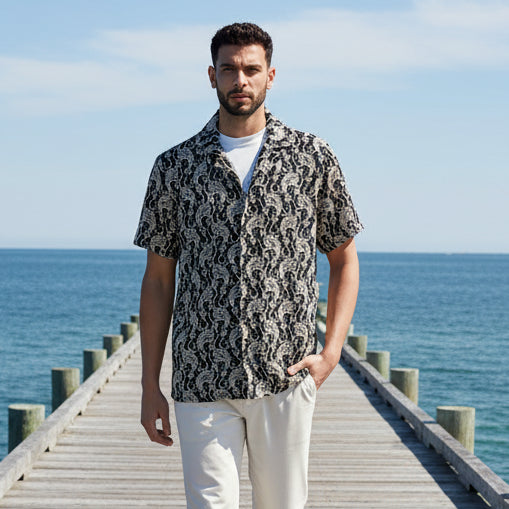 Paisley Crochet Shirt S/S: Black