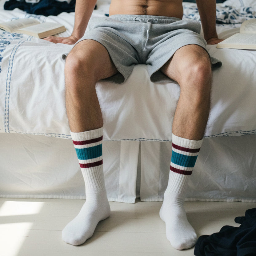 Retro Stripe Crew Sock: Teal/Berry