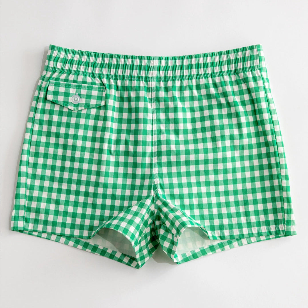 Cabana Swim Trunk: Green Gingham