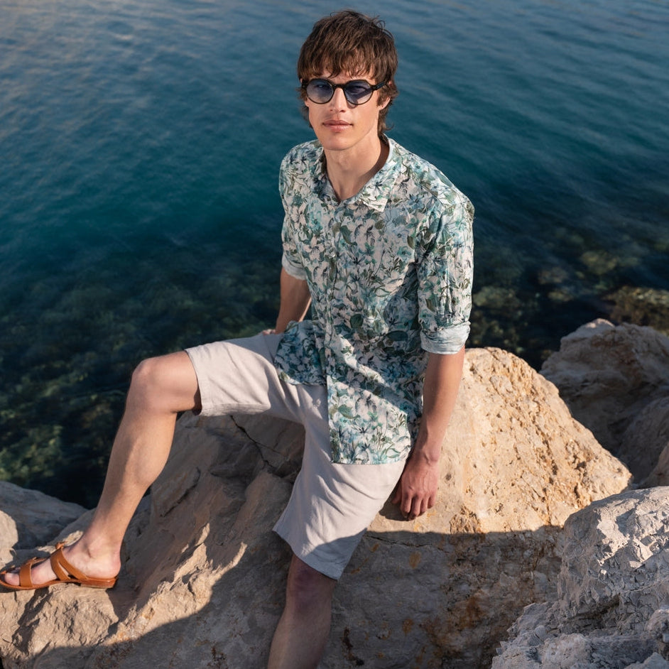 Sandros Floral Print Shirt L/S: Aqua