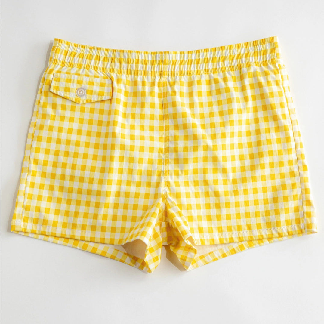 Cabana Swim Trunk: Yellow Gingham