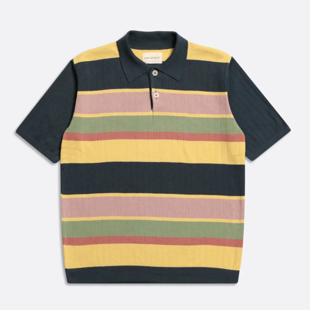 LeRoy Caruso Stripe Polo S/S: Blue Night/Multi