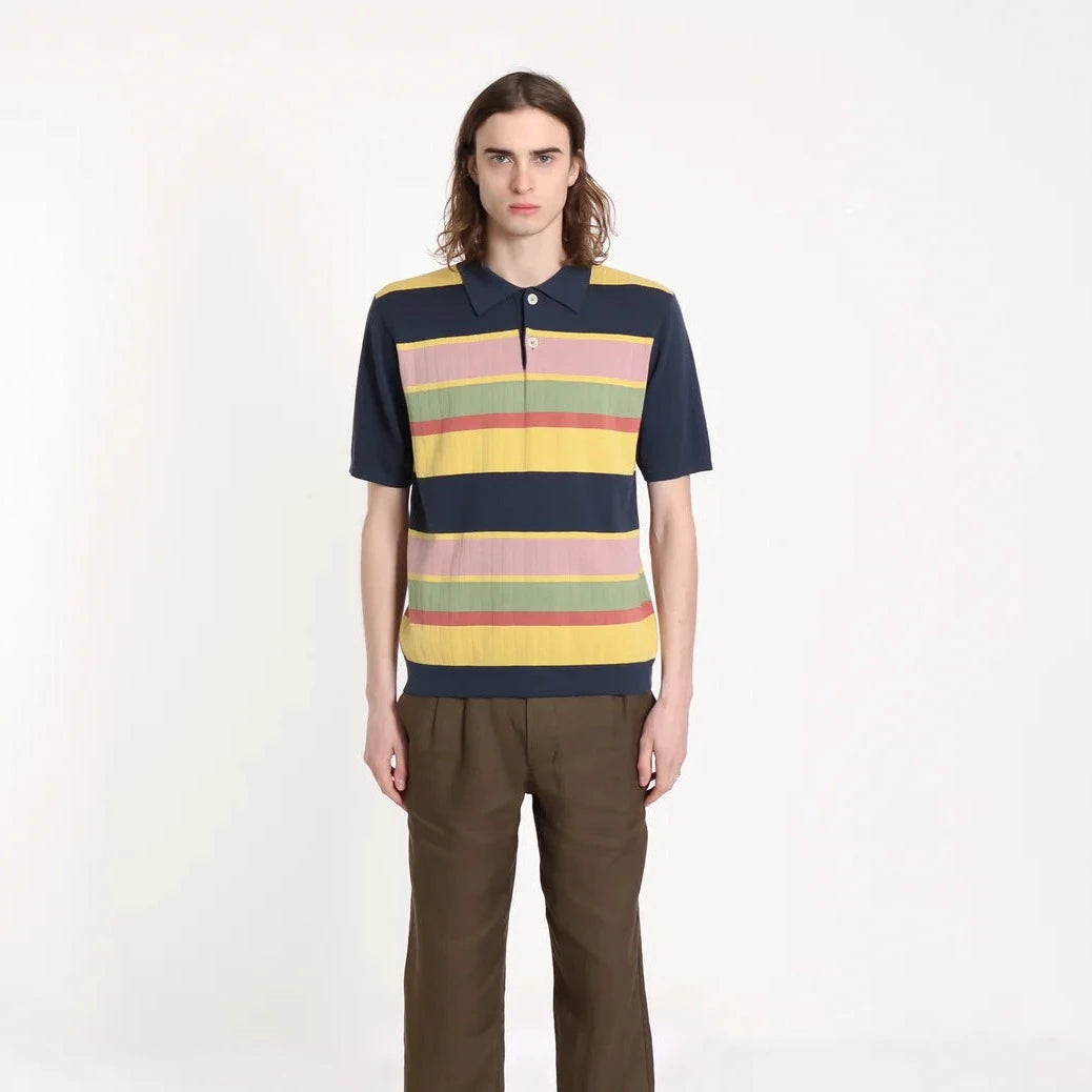 LeRoy Caruso Stripe Polo S/S: Blue Night/Multi