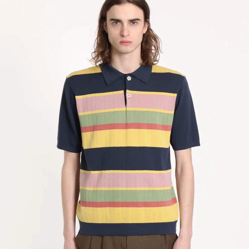 LeRoy Caruso Stripe Polo S/S: Blue Night/Multi