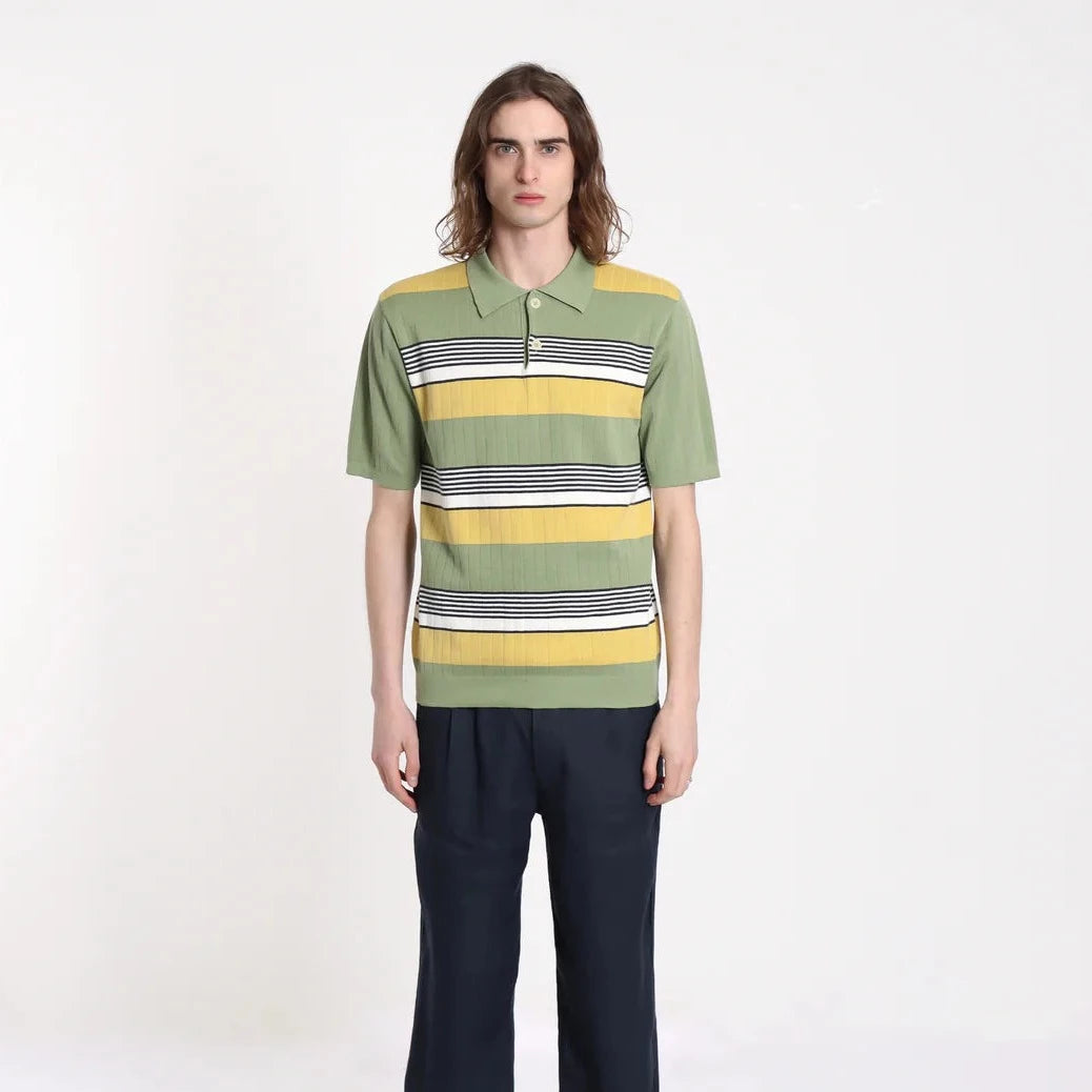 LeRoy Gatto Stripe Polo S/S: Turf Green/Multi