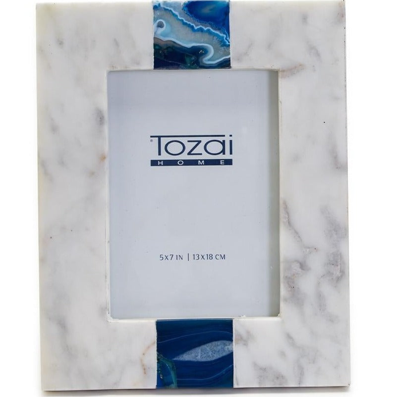 White Marble 5X7 Frame White with Blue Agate Inlay