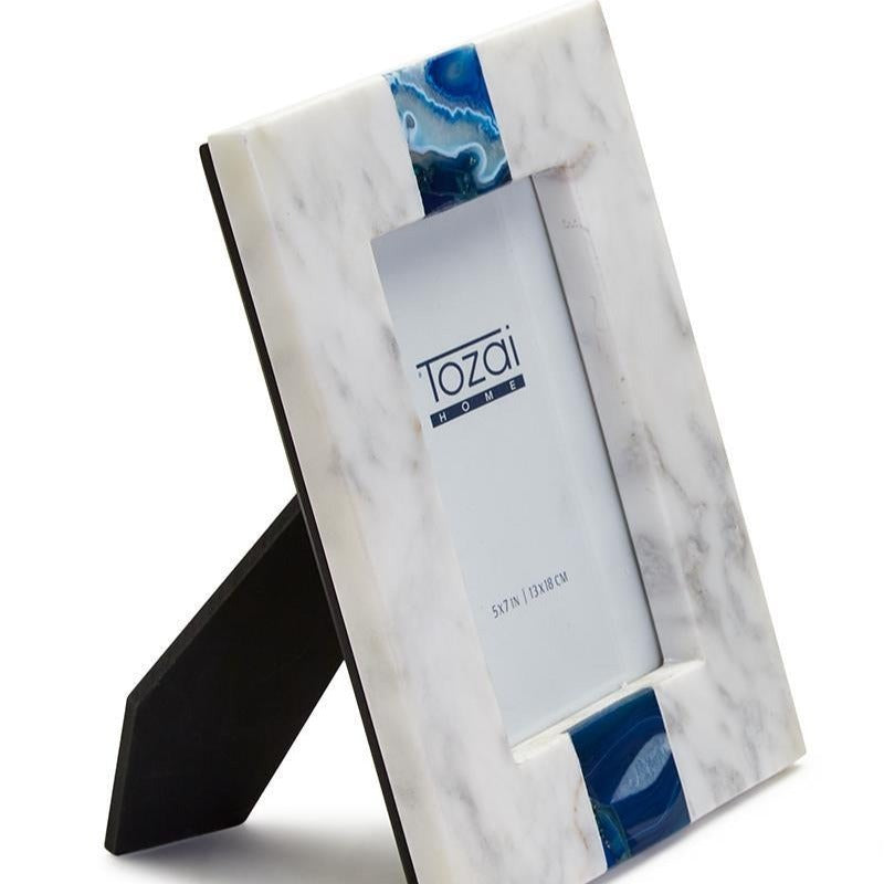 White Marble 5X7 Frame White with Blue Agate Inlay