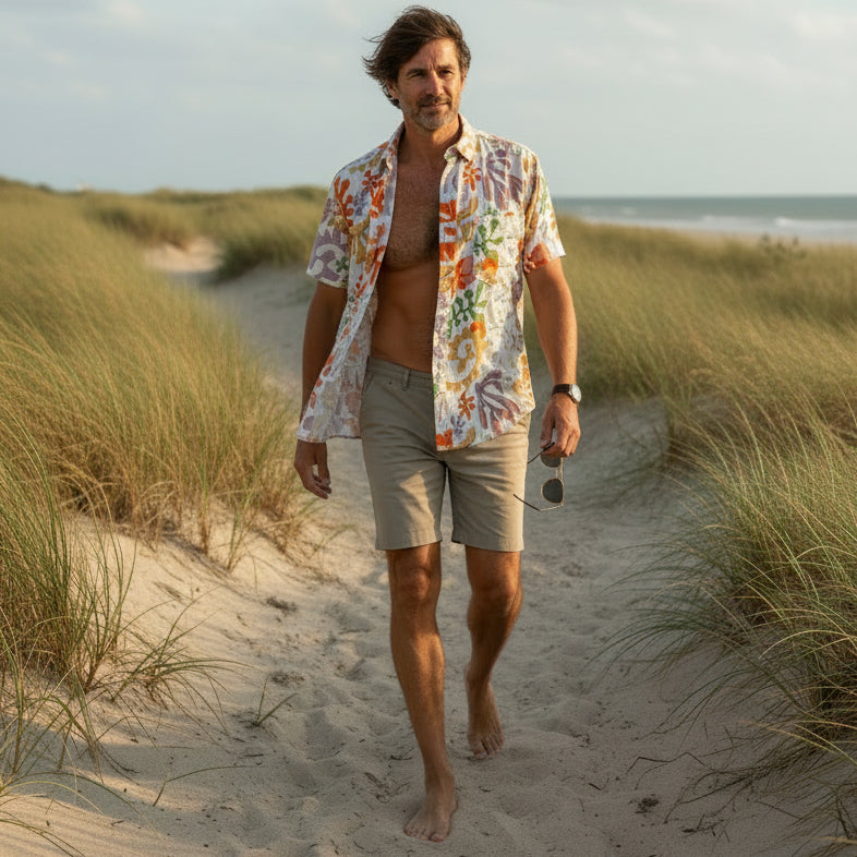 Underwater Garden Print Shirt S/S: Eggshell