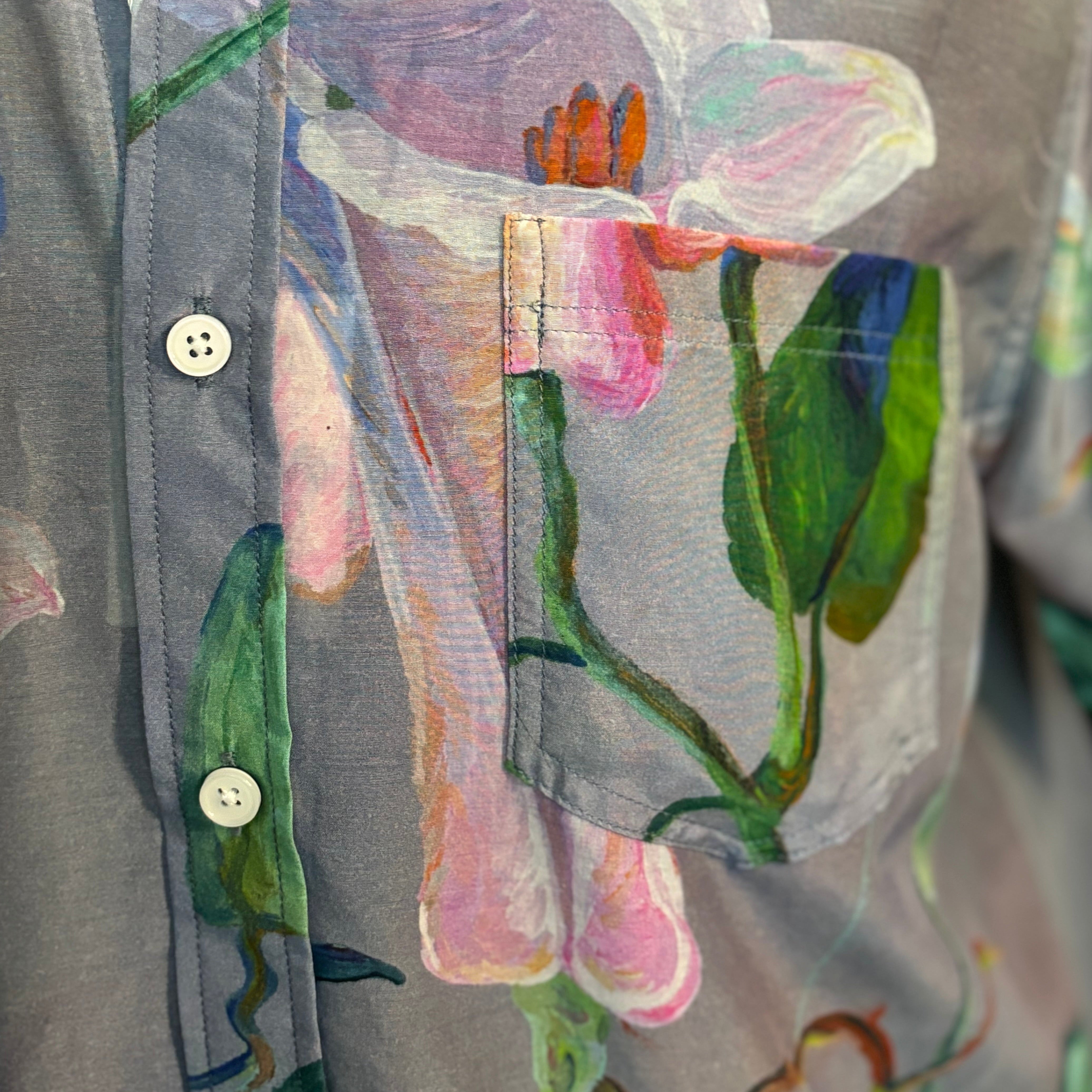 Trumpet Flower Print Shirt S/S: Blue
