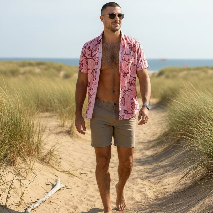 Floral Vine Print Shirt S/S: Pink
