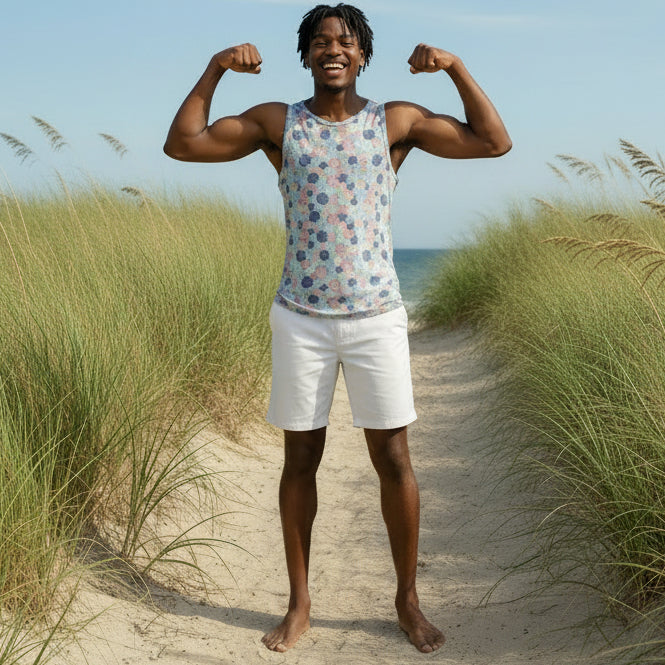 Smile & Wink Stretch Tank: Blue