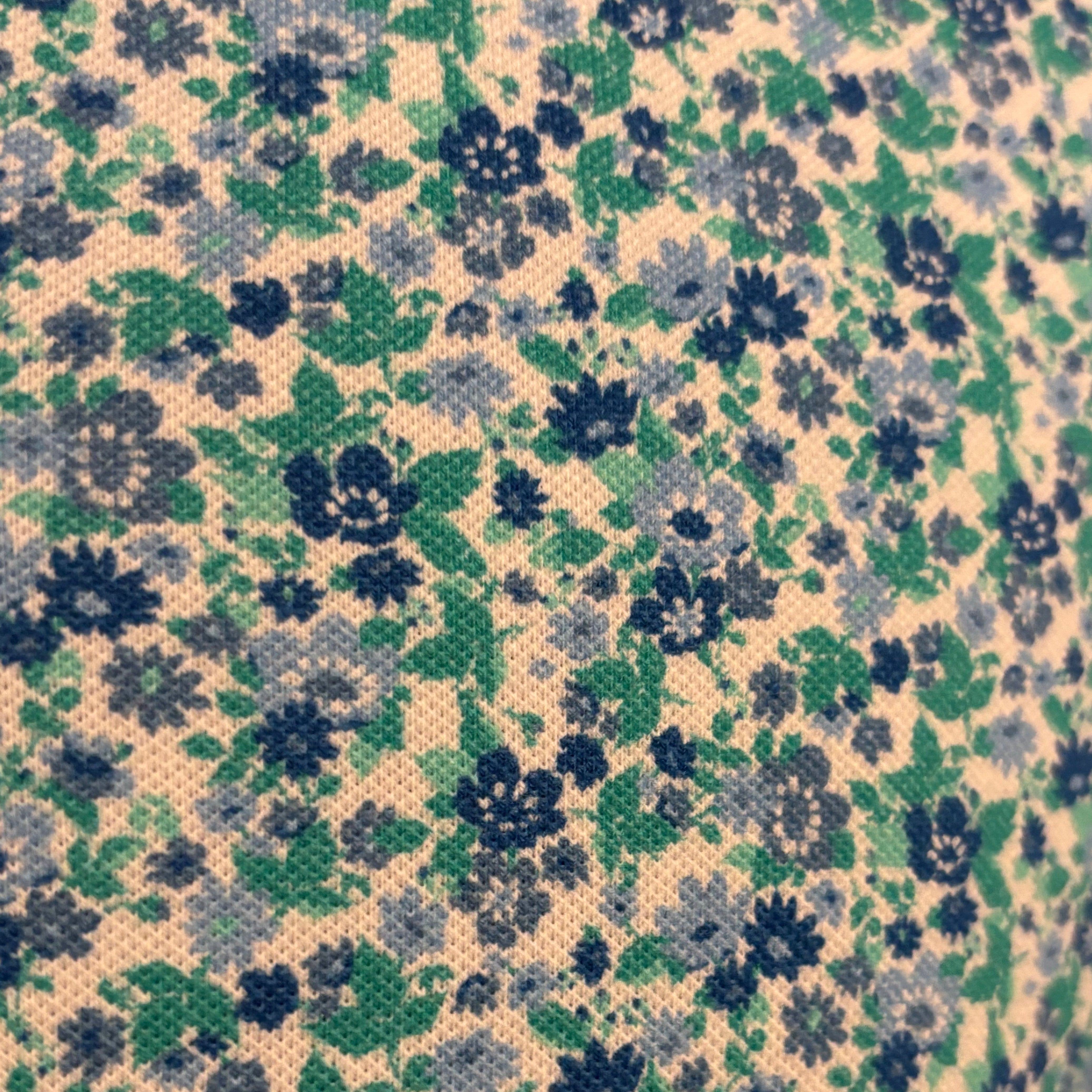 Floral Stretch Polo S/S: Blue & Green