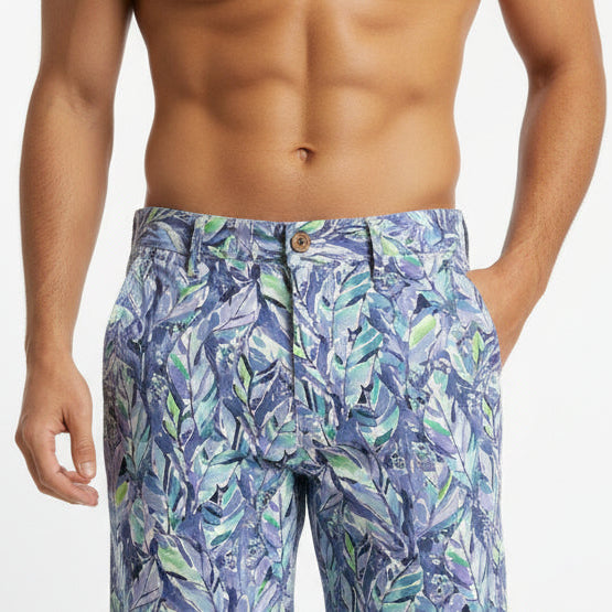Tropical Leaves Stretch Short: Blue