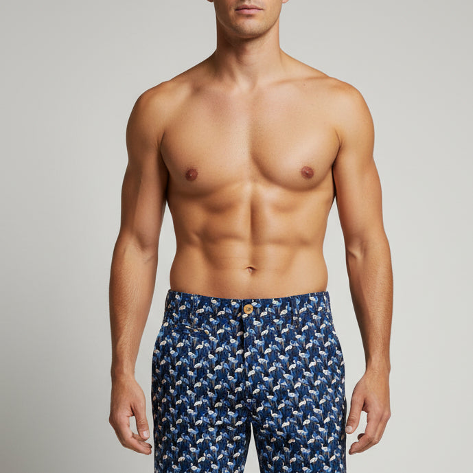 Flamingos Stretch Short: Blue