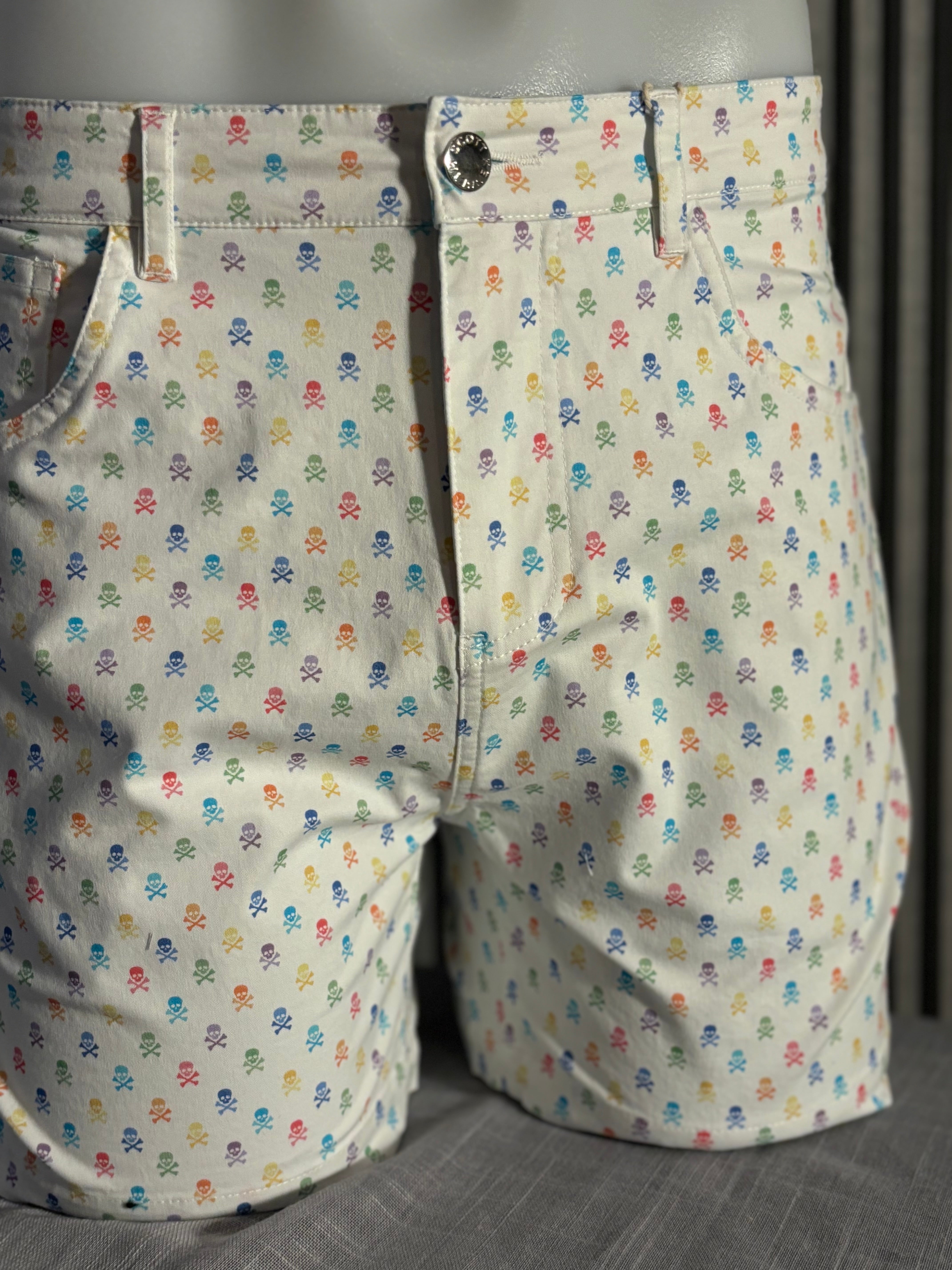 Palm Springs Rainbow Skulls Stretch Short: White