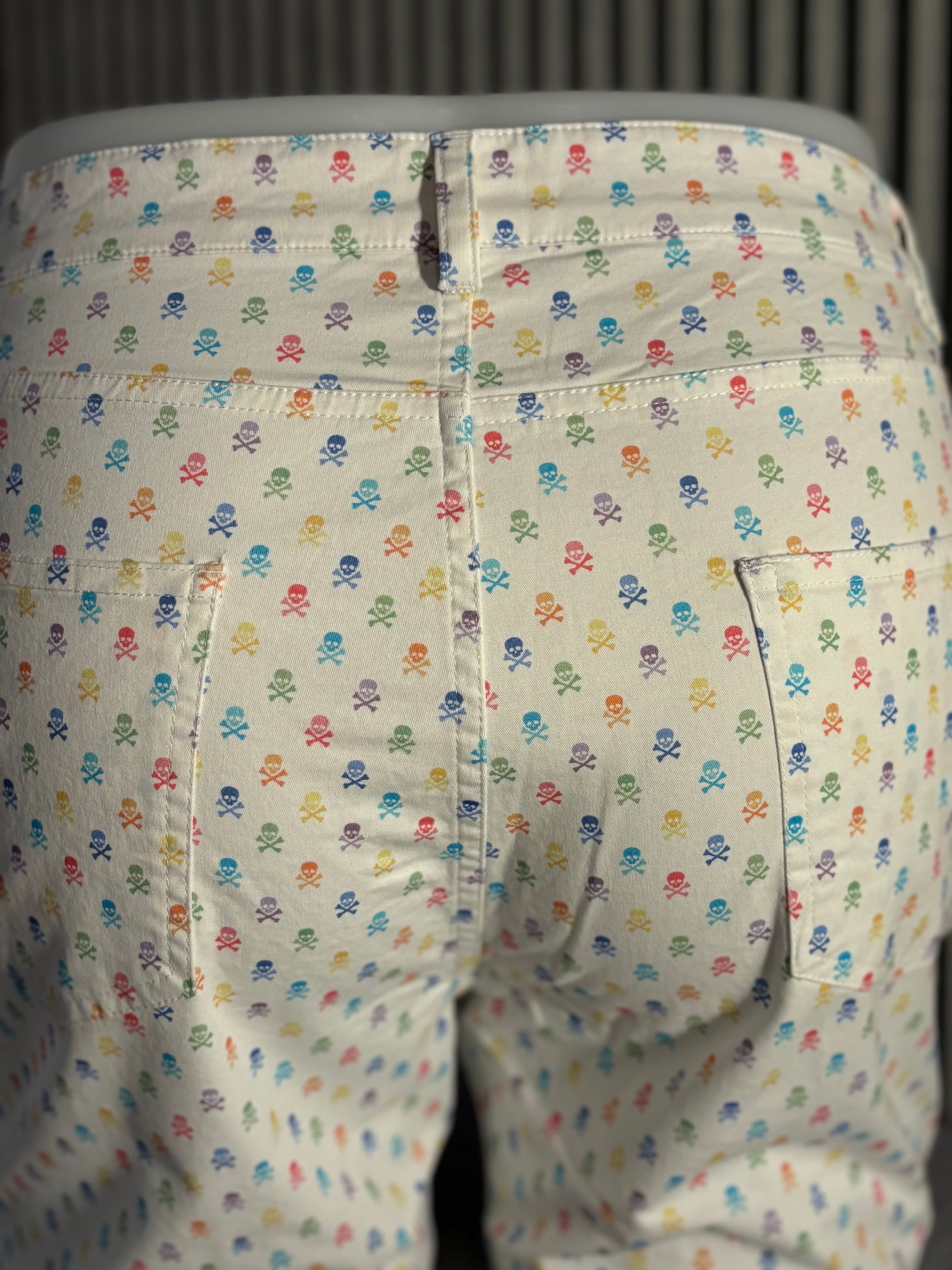 Palm Springs Rainbow Skulls Stretch Short: White