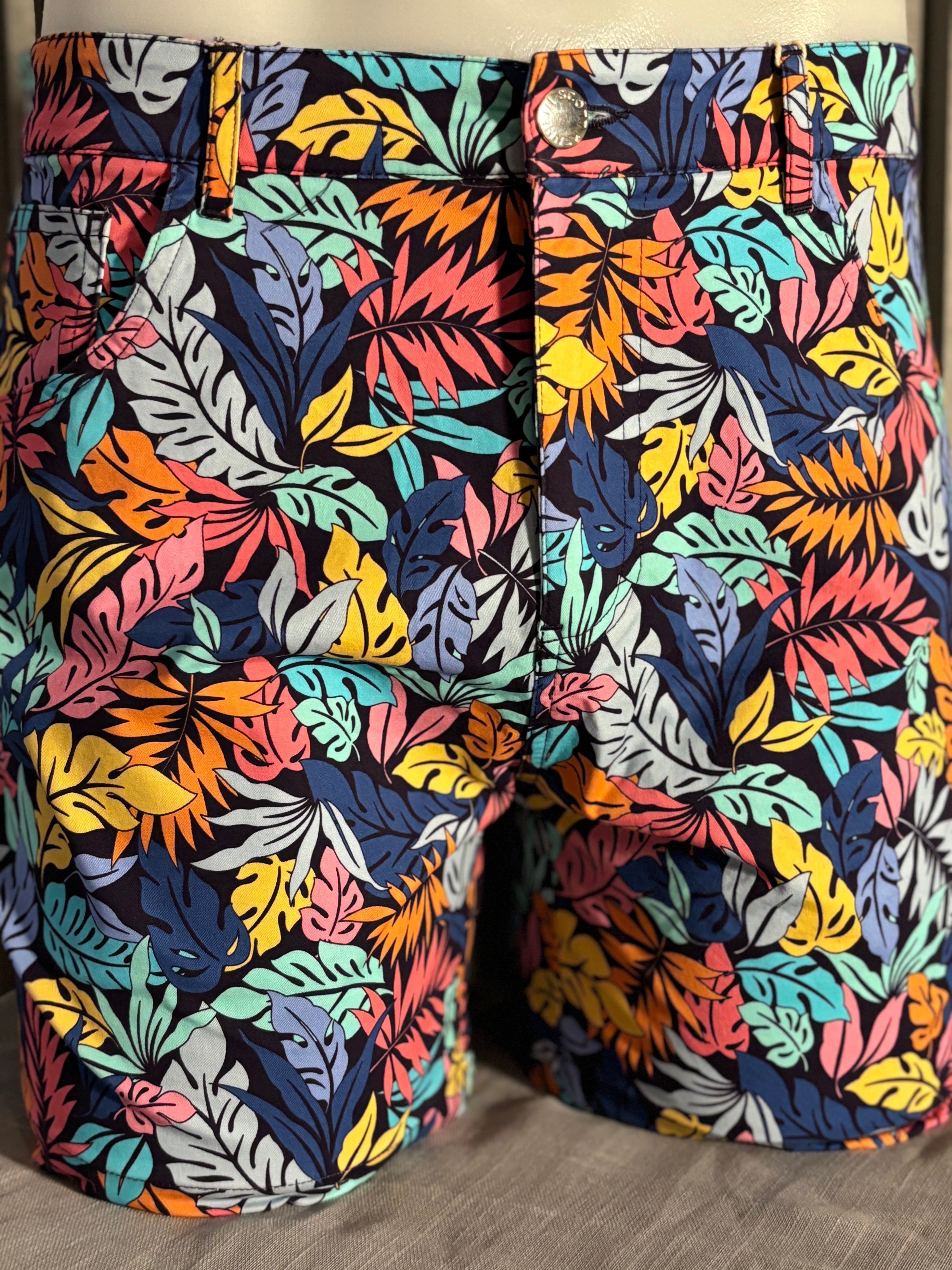 Palm Springs Tropical Leaf Stretch Short: White