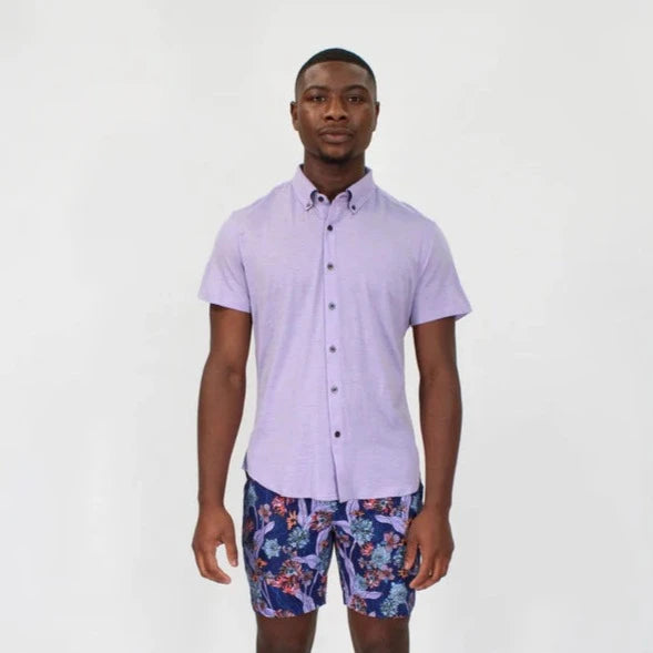 Tobias Knit Button Down S/S: Lavender