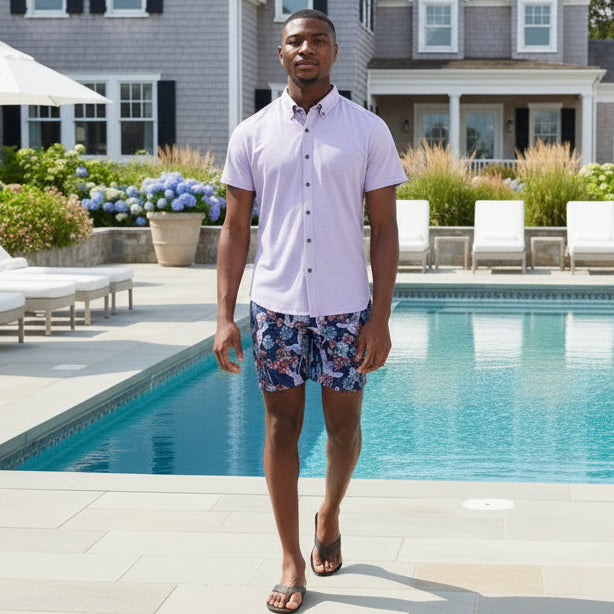 Tobias Knit Button Down S/S: Lavender