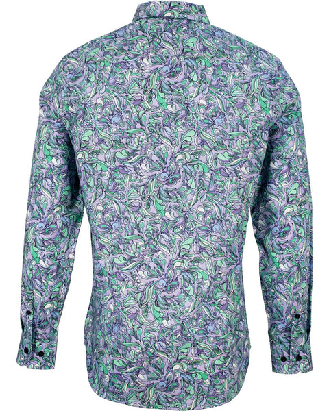 トップス TECH BUTTON DOWN L/S SHIRT PAISLEY Cinch Men's Green Stretch Paisley Button Down Shirt – West