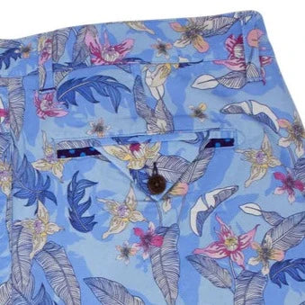 Edward Falling Flowers Print Short: Blue
