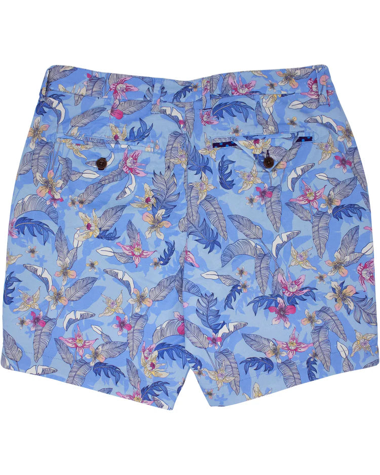 Edward Falling Flowers Print Short: Blue
