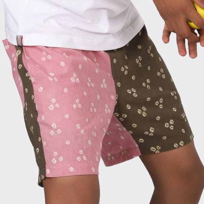 Olbia Drawstring Short: Bandhani Olive & Pink